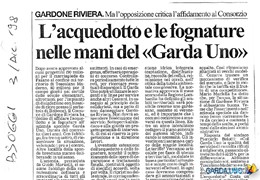 Brescia Oggi 03/12/98: Gardone, acquedotto e fognature nelle mani del “Garda Uno”