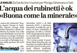 Brescia Oggi: L’acqua dei rubinetti è ok «Buona come la minerale»