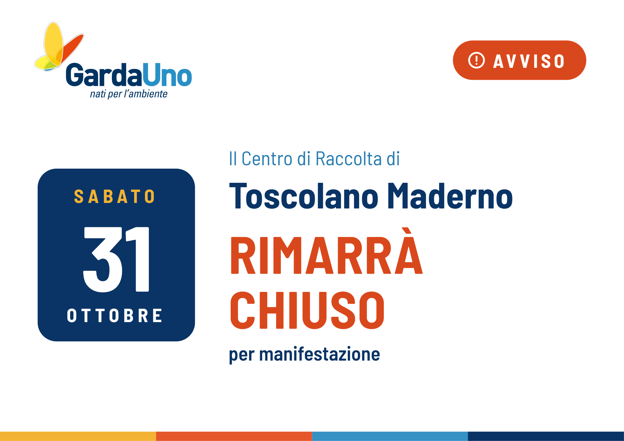 Toscolano Maderno, sabato 31 ottobre Centro di Raccolta chiuso