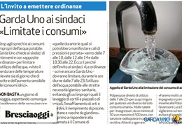Brescia Oggi: Garda Uno ai sindaci «Limitate i consumi»