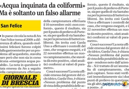 Giornale di Brescia: San Felice - «Acqua inquinata da coliformi»